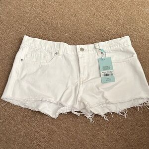 REVICE Crisp White Distressed Jean Shorts